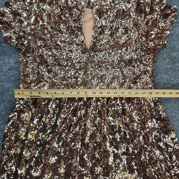 Anthropologie MAEVE Dress Womens Medium Pink Bernadette Sequin Tiered Midi Heavy - Picture 9 of 16